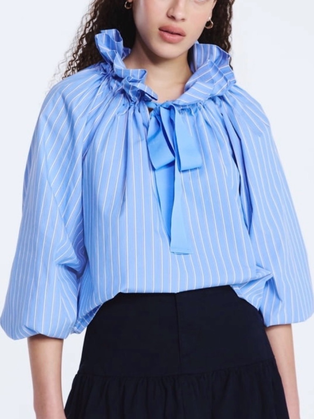Free Assembly Blue Stripe Tie-Neck Blouse - Picture 4 of 8